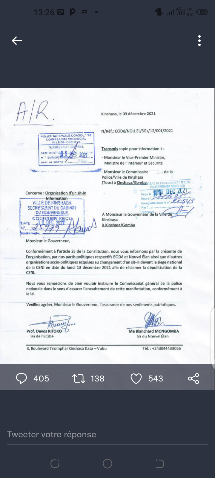 Rdc - dépolitisation de la Ceni : les partis politiques nouvel élan, Ecide et autres en sit-in ce lundi 13.