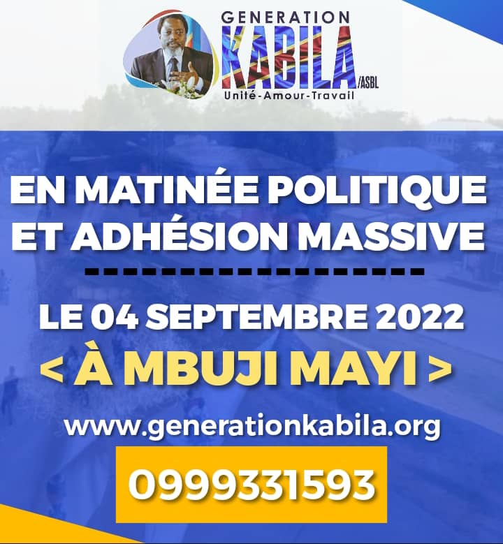 Rdc-Asbl Génération Kabila : Omar Sambu annonce une  matinée politique et adhésion massive à Mbujimayi le 4 septembre 2022.